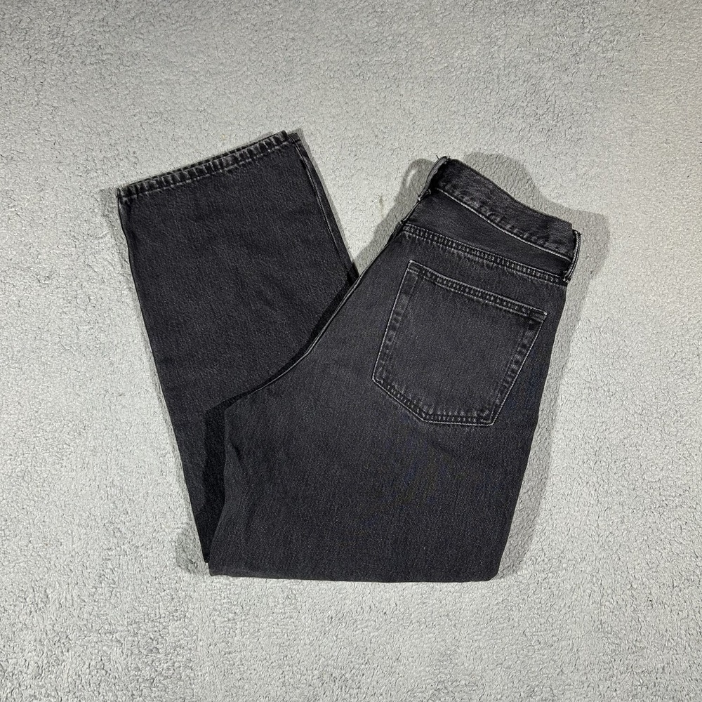 Uniqlo Women Baggy Jeans Black Denim Wide Leg Pants 321-462868 Size 10